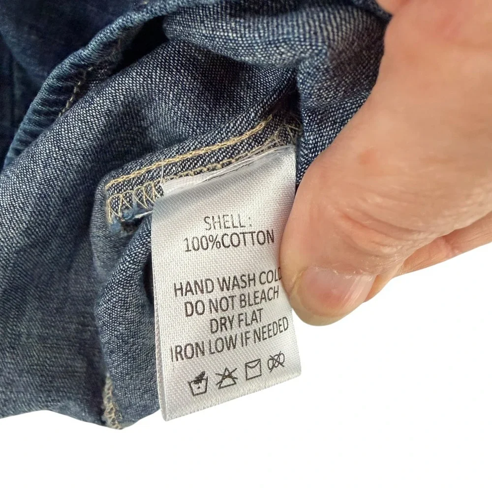 Altard State Blue Denim Pintuck Lace Up Balloon Sleeve Blouse Womens Small